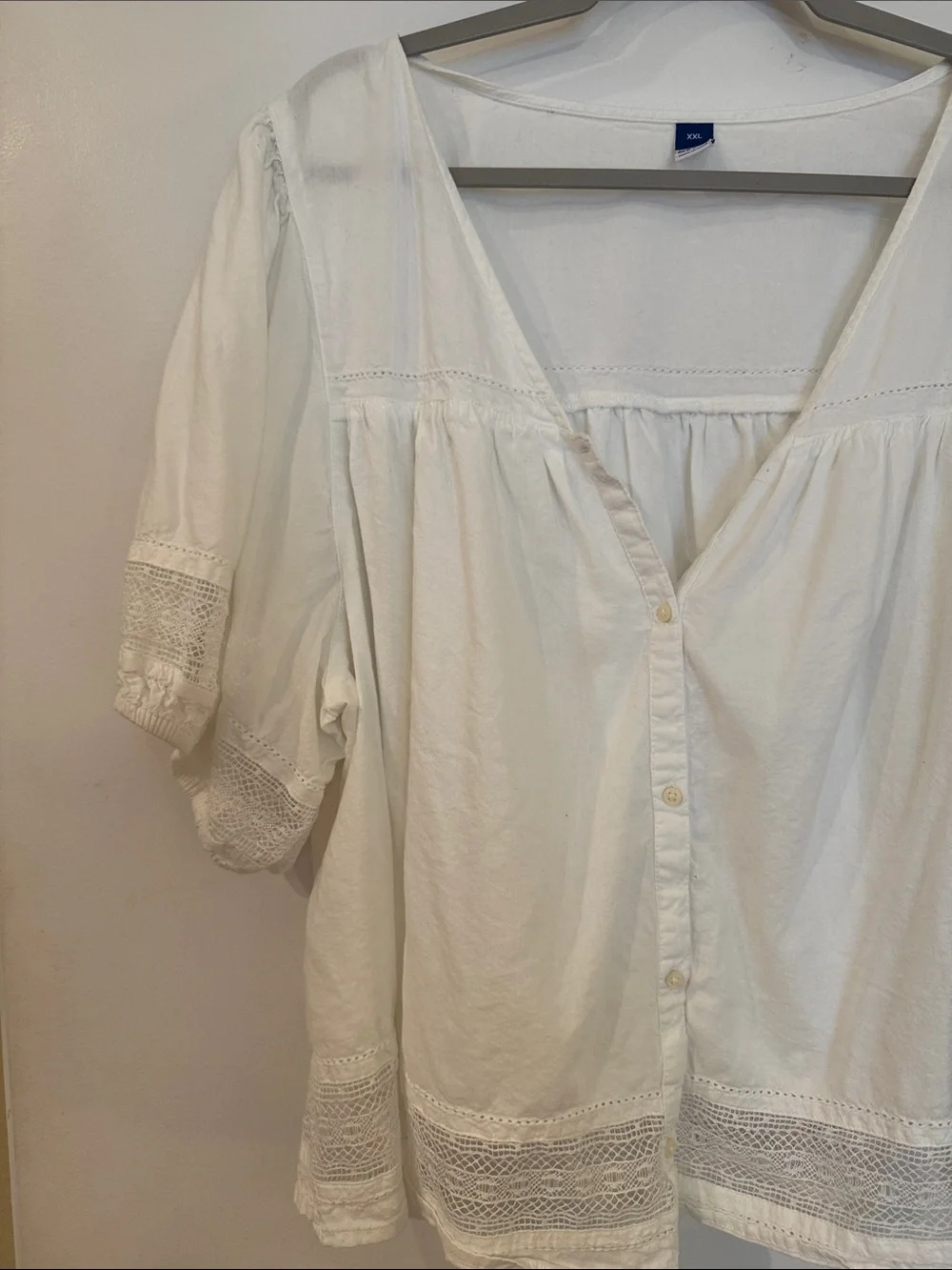 Old Navy White Lace-Trim Button Front Peasant Top